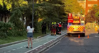 Imagen de la intervención tras el aviso por la salida de humo de una vivienda en la avenida de Alfonso VI 