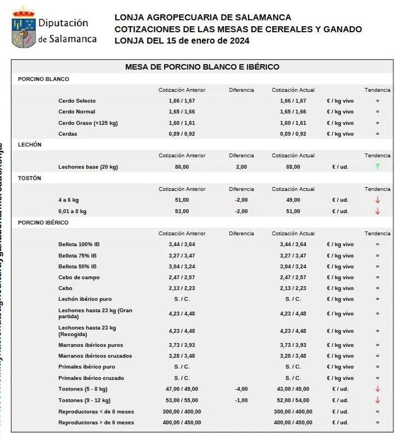 Mesa porcino blanco e ibérico lonja 15 de enero 2024