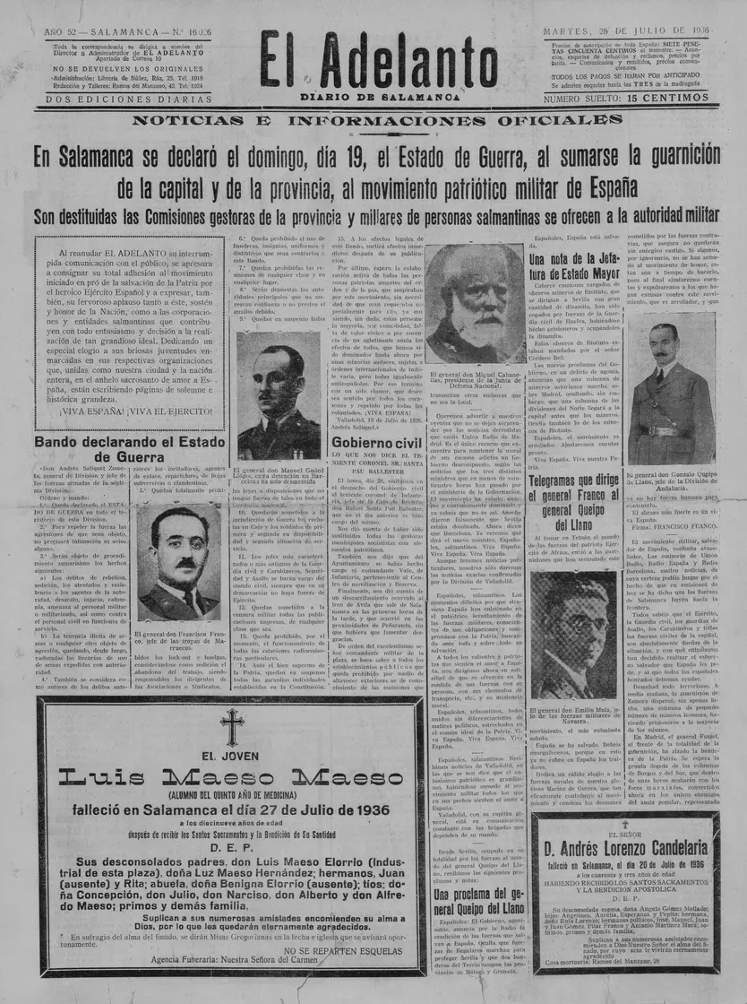 El Adelanto Diario Político De Salamanca Año 52 Número 16026 1936 Julio 28