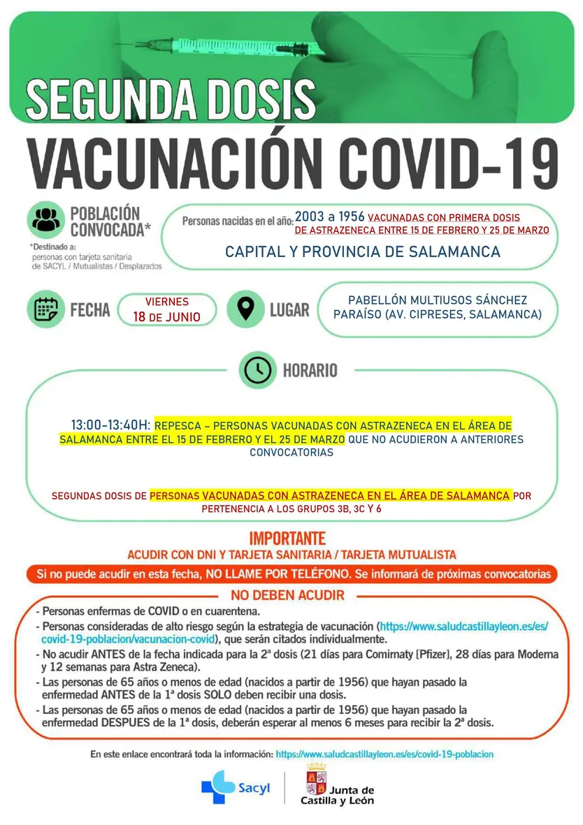 Cartel de la repesca para los vacunados con AstraZeneca entre el 18 de febrero y el 25 de marzo