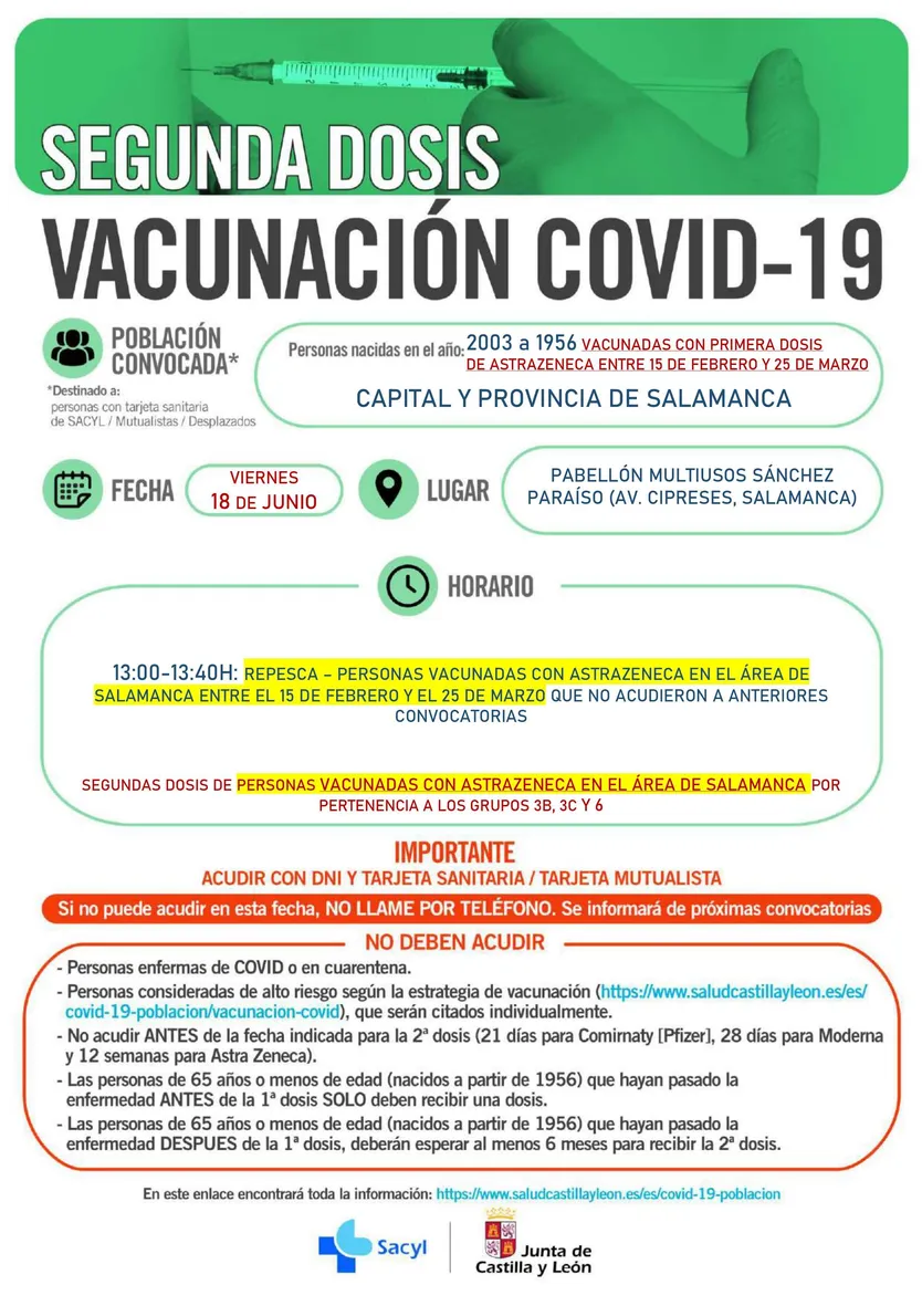 Cartel de la repesca para los vacunados con AstraZeneca entre el 18 de febrero y el 25 de marzo