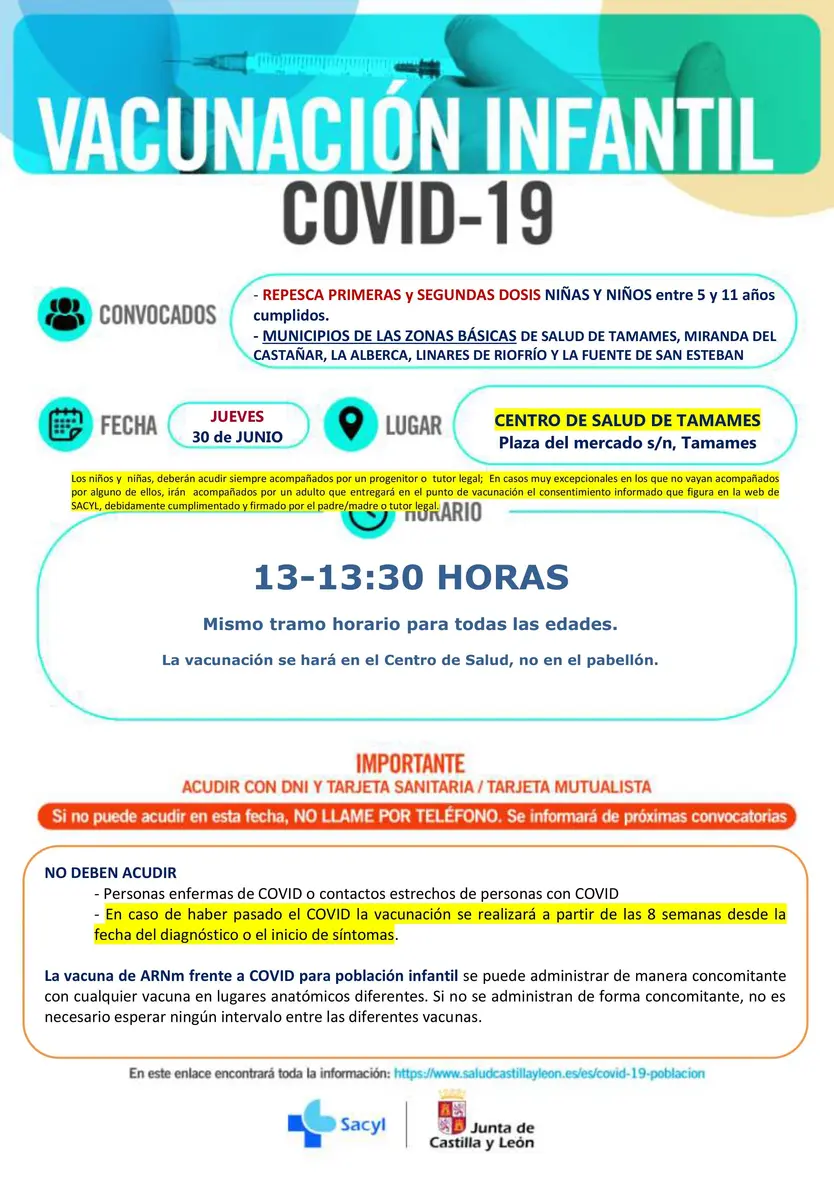 Tamames prirmas y segundas dosis de niños
