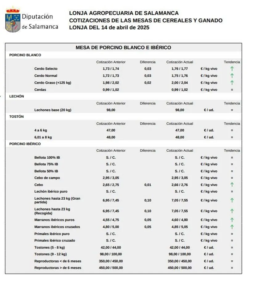 Mesa de porcino ibérico lonja 14 de abril de 2025