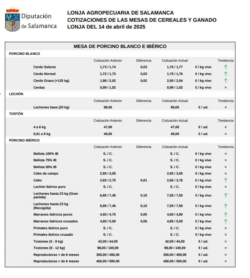 Mesa de porcino ibérico lonja 14 de abril de 2025