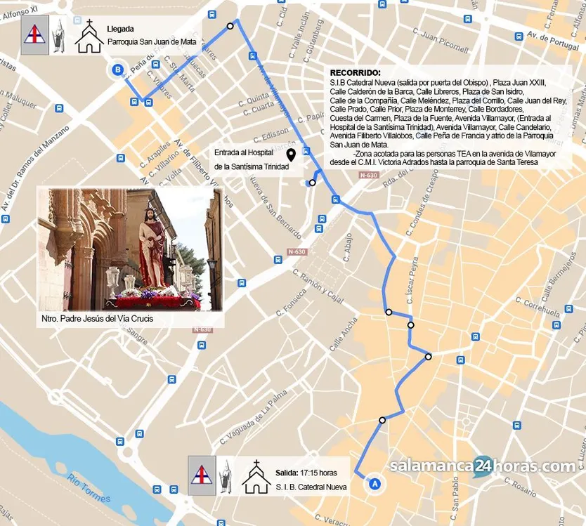 Recorrido de la procesión de la Hermandad de Nuestro Padre Jesús del Vía Crucis