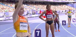 Lorena Martín segundos antes de comenzar los 800 metros en los Juegos Olímpicos de París 2024. FOTO: RTVE PLAY