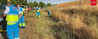 Efectivos del SUMMA 112 en la cuneta donde han sido localizadas una mujer fallecida y una joven herida grave.