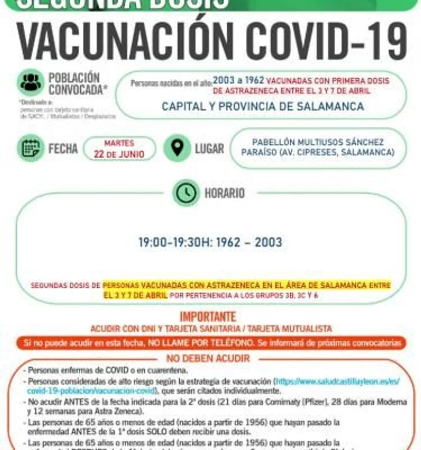 Salamanca segunda dosis 22 de junio