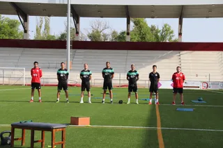 Los siete componentes del entrenamiento voluntario de Unionistas de este martes / FOTO SALAMANCA24HORAS.COM