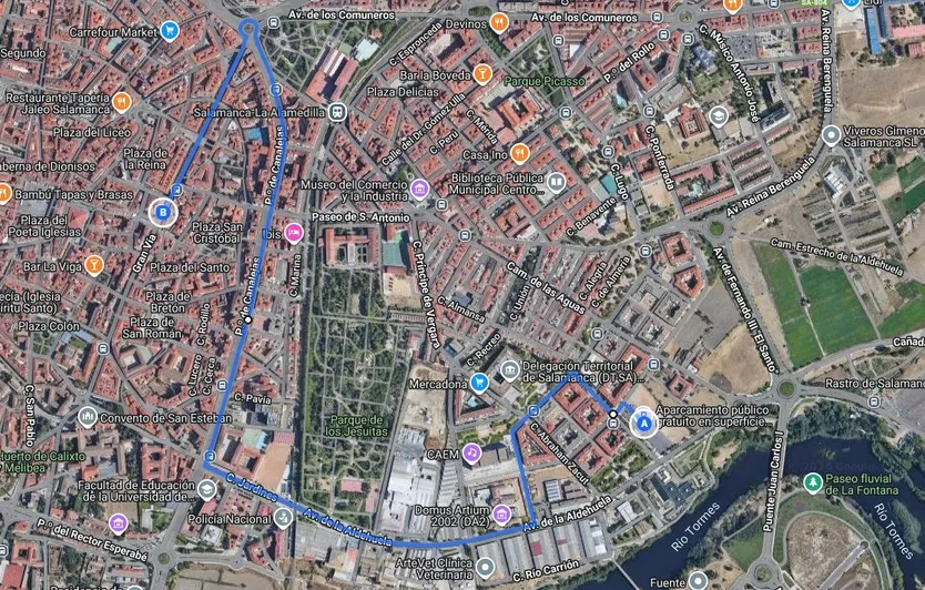 Mapa del recorrido protesta lunes 26 de enero del sector apícola: salida parking