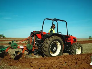 Mujer trabajando en el campo. Foto de archivo