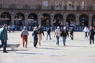 gente, calle, otoño, plaza mayor