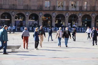 gente, calle, otoño, plaza mayor