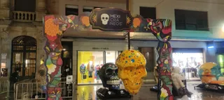 Roban una de las calaveras de la exposición de la plaza del Liceo. Foto | Salamanca24horas.