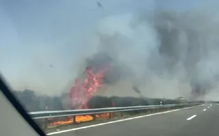 Un incendio forestal originado en la cuneta de la A-62 dificulta el tráfico a la altura de Pollos