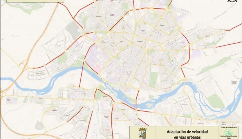 Mapa de calles a 50 kmh en rojo el resto, a 30 kmh