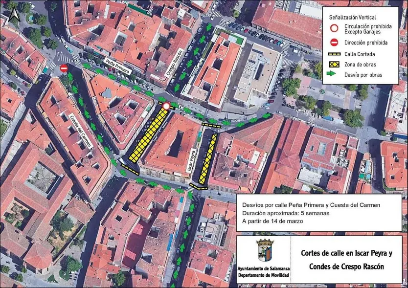 Cortes de tráfico calle Condes de Crespo Rascón, entre Peña Primera y Cuesta del Carmen
