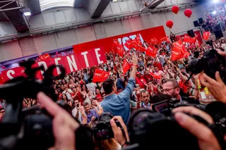 El presidente del Gobierno, Pedro Sánchez, durante el acto de cierre de campaña del PSOE. EP
