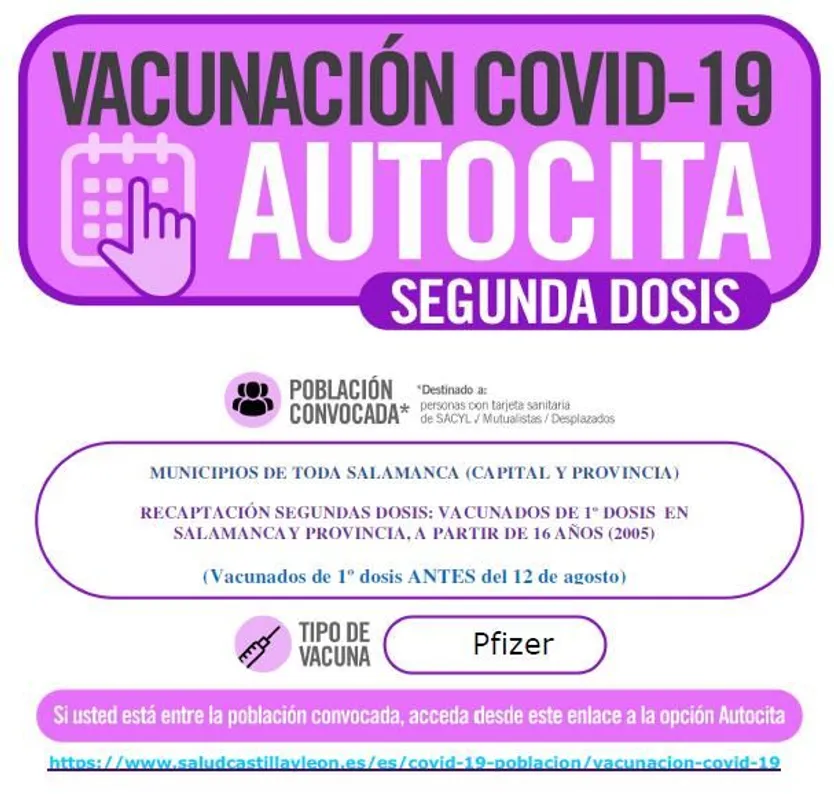 autocita segunda dosis Pfizer