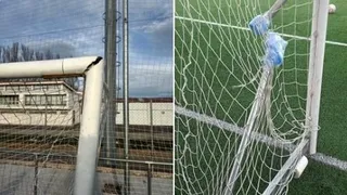 Imagen de las porterías 'rotas' en los campos de fútbol 7 del Reina Sofía