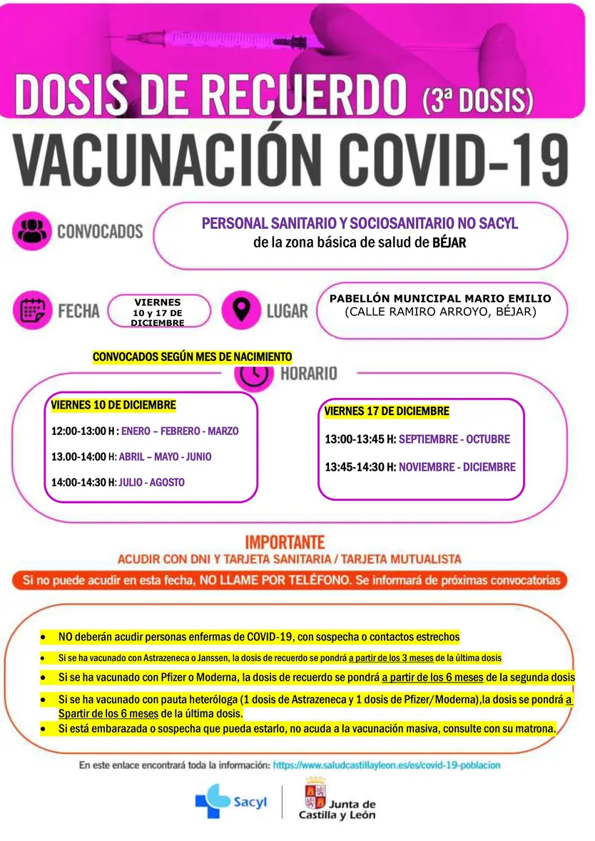 BÉJAR PERSONAL SANITARIO Y SOCIOSANITARIO 10 y 17 DICIEMBRE