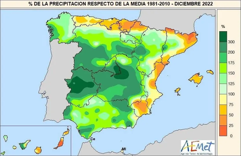 Balance de precipitación de diciembre Vía AEMET