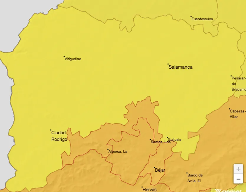 La provincia de Salamanca, en alerta amarilla y naranja