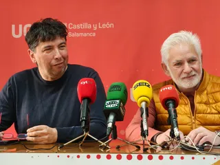 Jose Antonio Gallego, secretario provincial de CCOO en Salamanca y Marcelino Pérez, secretario provincial de UGT en Salamanca. S24H.
