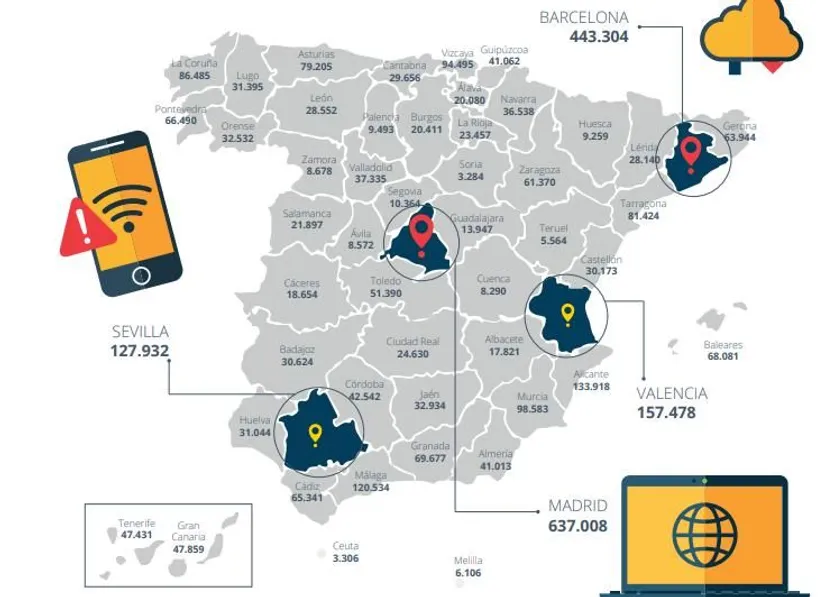 Mapa de dispositivos vulnerables. Foto INCIBE