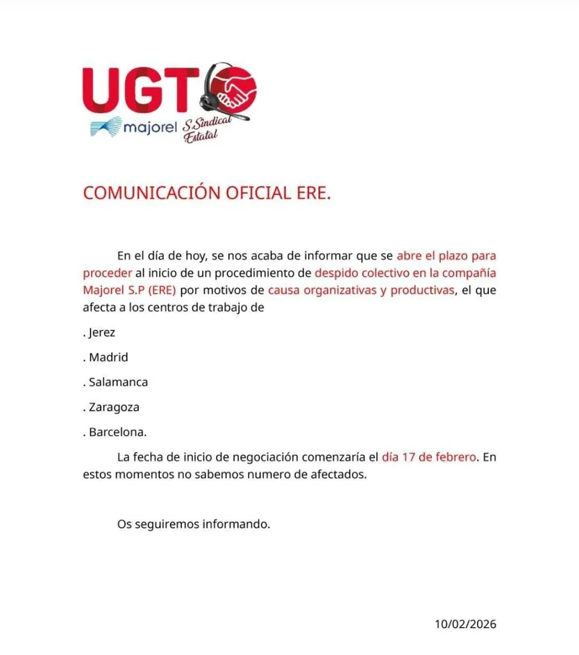 Comunicado de UGT ante el ERE que se producirá en Salamanca