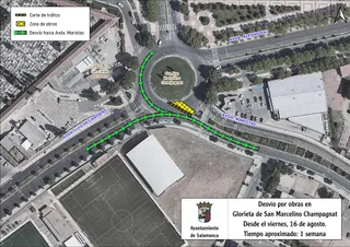 Cortes parciales en la glorieta San Marcelino Champagnat por las obras de canalización de redes eléctricas junto al cementerio. Foto Ayuntamiento de Salamanca