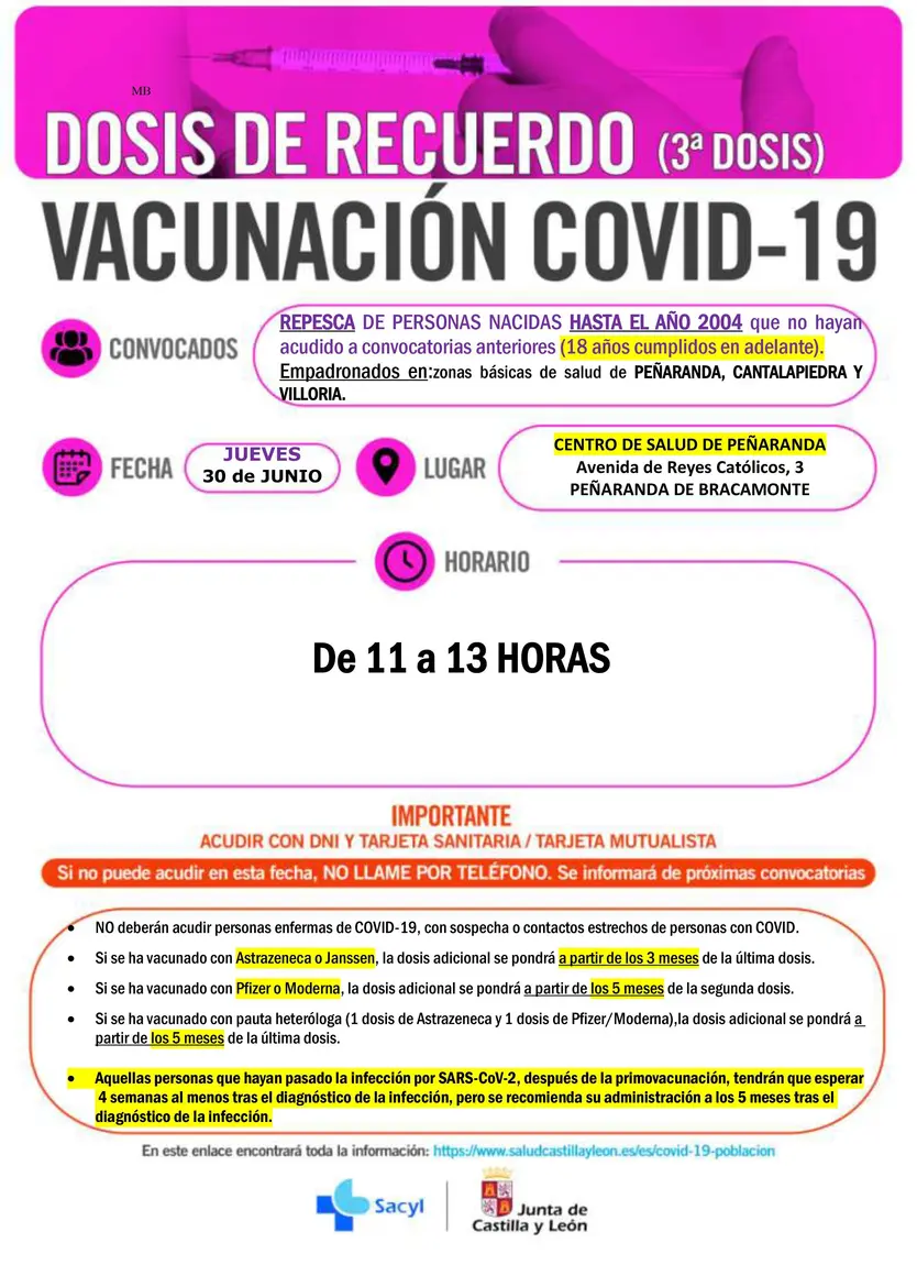 Peñaranda tercera dosis adultos