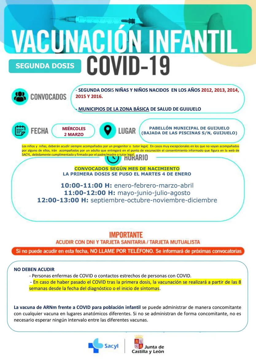 Segunda dosis niños de 2012 a 2016 en Guijuelo