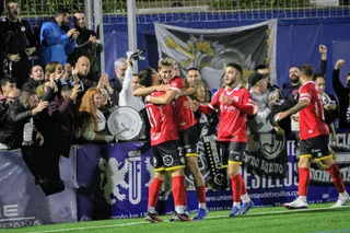 Rabadán celebra uno de sus goles ante el Utebo | FOTO UNIONISTAS CF