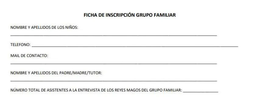 Ficha de inscripción para visitar a los Reyes Magos en Aldeatejada