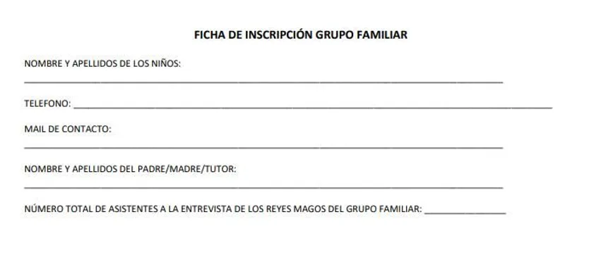 Ficha de inscripción para visitar a los Reyes Magos en Aldeatejada