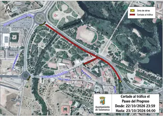 Cortan al tráfico el paseo del Progreso de Salamanca durante cuatro horas esta madrugada