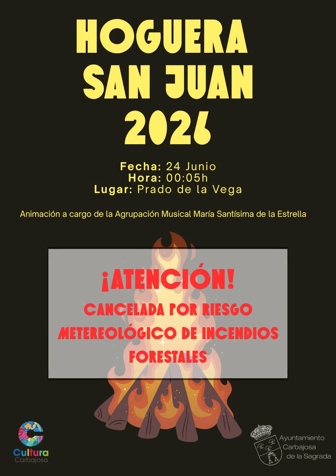 Se cancela la hoguera de San Juan en Carbajosa de la Sagrada | Ayuntamiento Carbajosa de la Sagrada