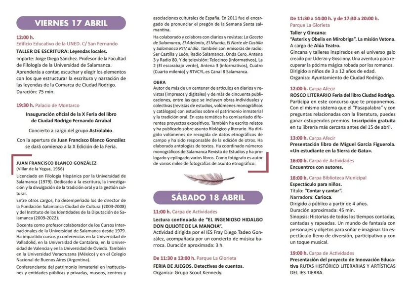 Programación de la Feria del Libro de Ciudad Rodrigo