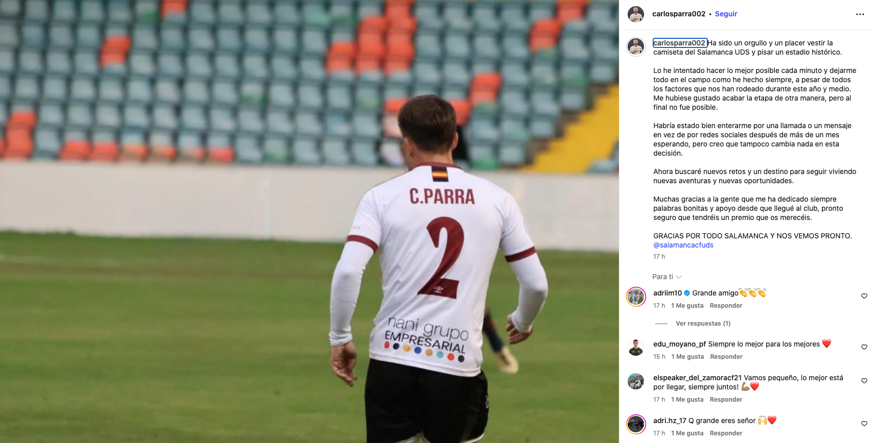 Carlos Parra, Cominicado En Redes Sociales