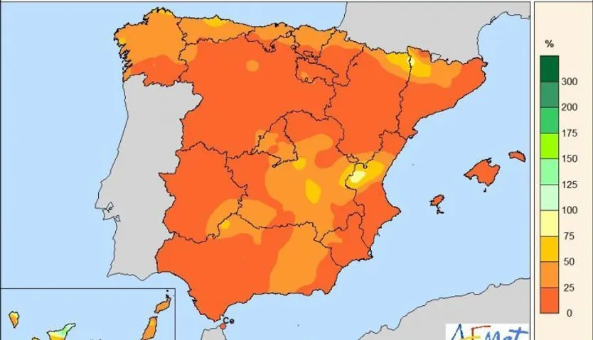 Porcentaje de la precipitación acumulada en febrero de 2022 respecto de la media 1981-2021