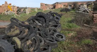 La Guardia Civil desmantela un depósito de casi 20 toneladas de neumáticos usados en una finca de Salamanca