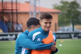 Arnau Casas, en un entrenamiento con Unionistas. 