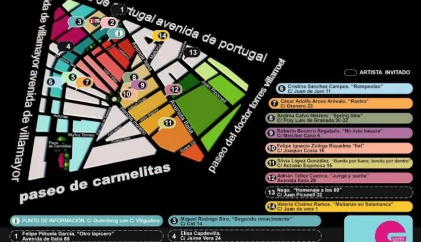 Lugares de las obras de la 14ª Galería Urbana del Barrio del Oeste