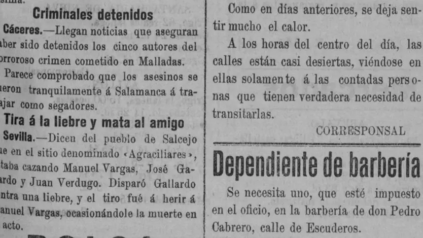 Recorte de prensa. Crimen de Malladas.