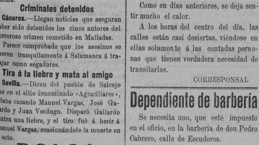 Recorte de prensa. Crimen de Malladas.