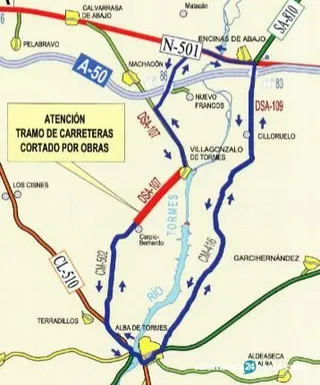 La carretera DSA-107 entre Villagonzalo y Carpio Bernardo, cerrada al tráfico a partir del lunes durante cuatro meses