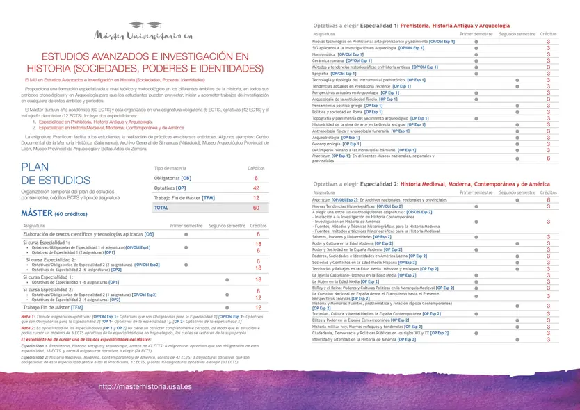 Folleto del Máster en Estudios Avanzados e Investigación en Historia (Sociedades, Poderes, Identidades) 