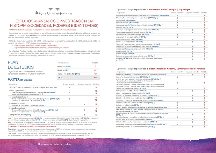 Folleto del Máster en Estudios Avanzados e Investigación en Historia (Sociedades, Poderes, Identidades)