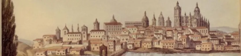 Salamanca en 1809. W. BRADFORD. A la izda, Monasterio de S. Vicente y Colegio del Rey.